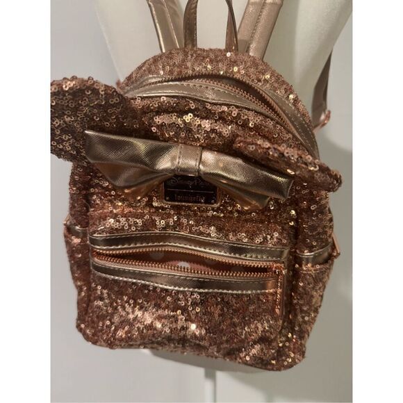 Disney Parks loungefly Minnie mouse sequined Rose gold  backbag - Picture 6 of 12